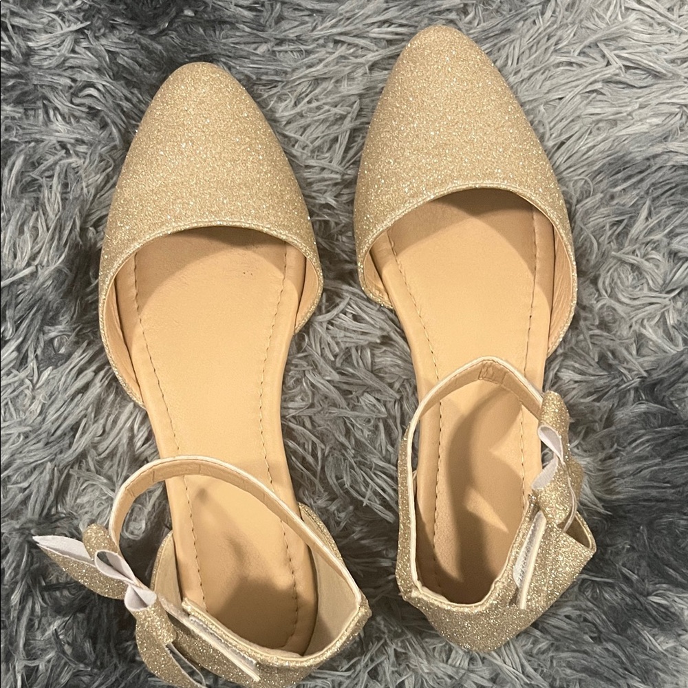 Amazon Gold Glitter Flats with Bow Accent